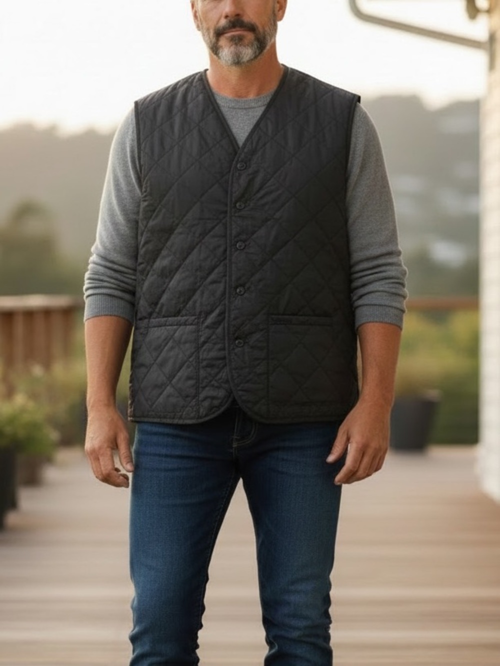 Barbour + Jack Spade Black Quilted Button-Front Vest size L